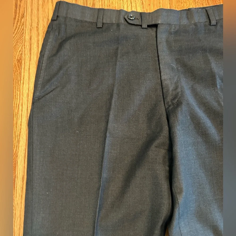 Oxxford Clothes Highest Quality Charcoal Flannel Wool Flat Frt Dress Pants 36X33